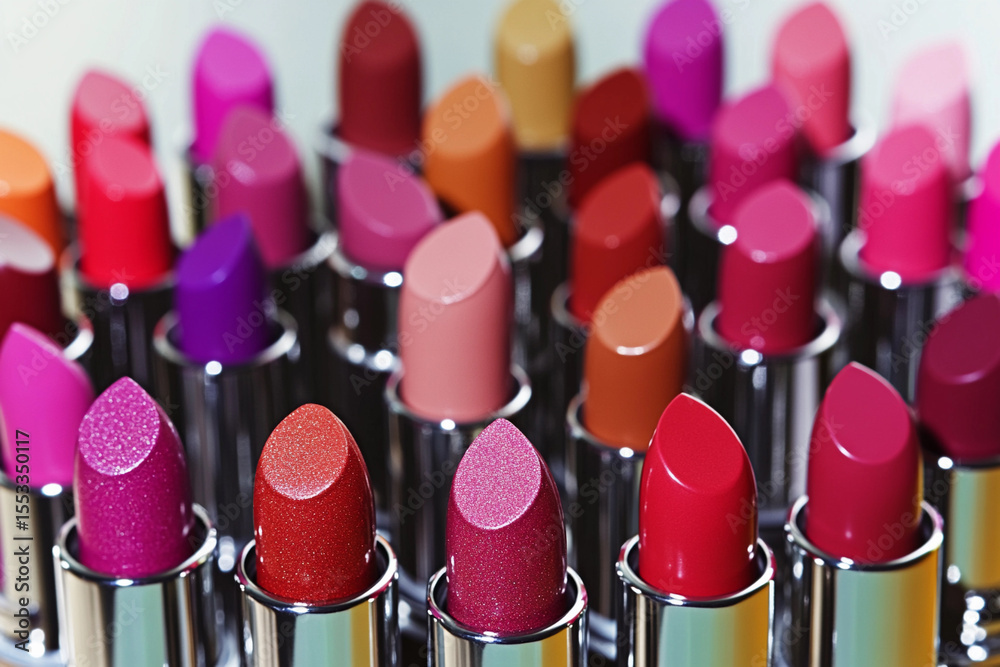 Poster Vibrant close up of assorted lipstick shades on display Generative AI