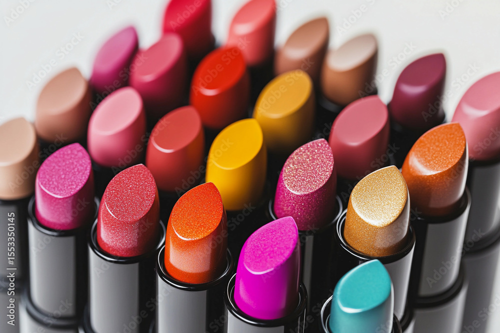 Aufkleber Vibrant close-up of assorted lipstick colors on display Generative AI