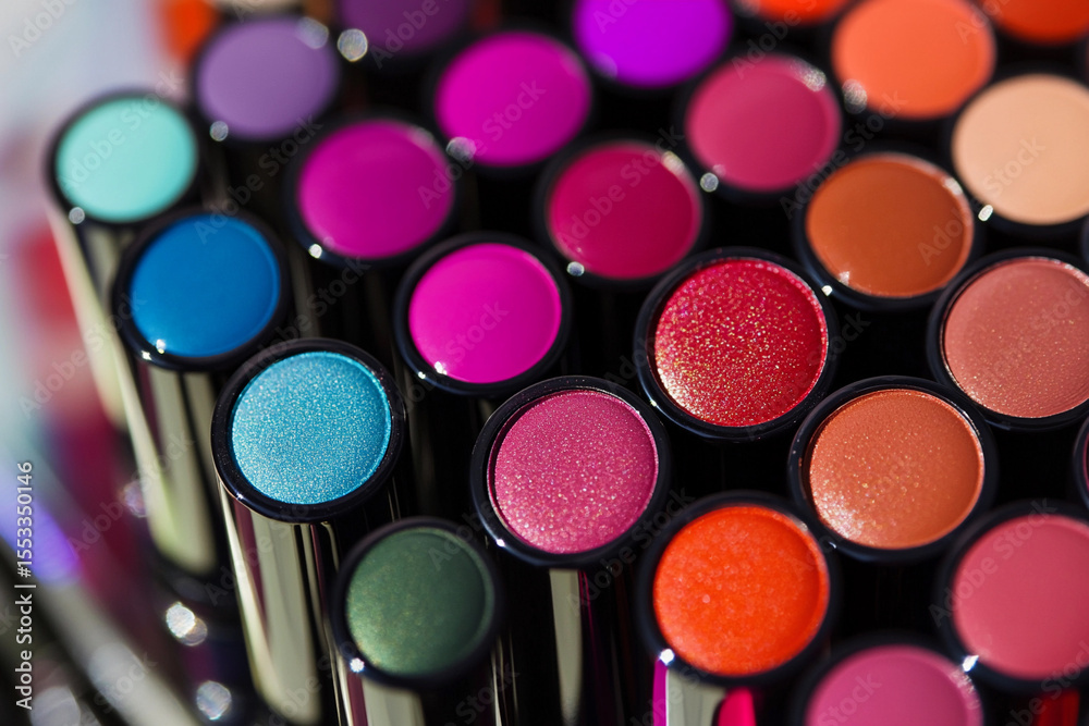 Poster vibrant close up of colorful lipsticks in various shades generative ai