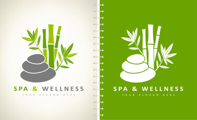 Spa and wellness logo vector. Bamboo and stones for spa design