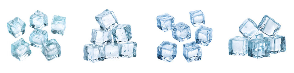 Clear Ice Cubes Collection on White Background