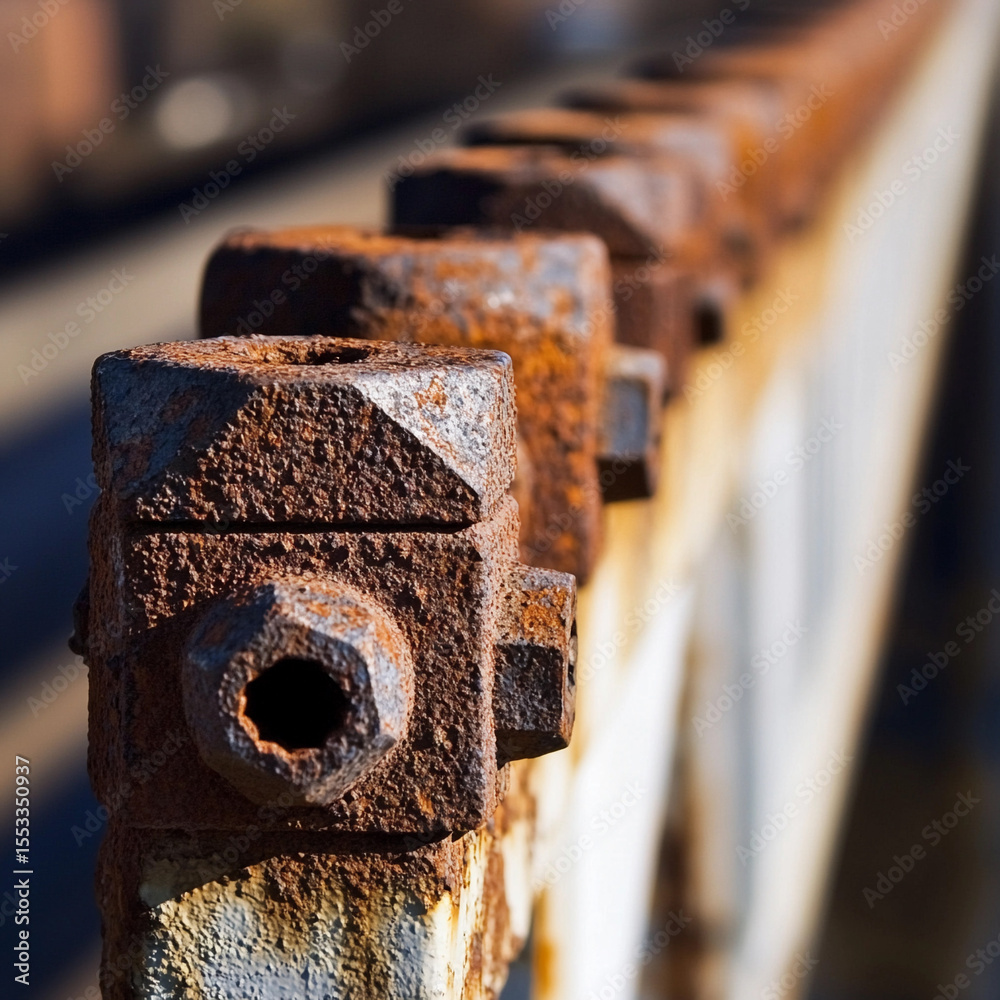 Aufkleber rusty bolts on an industrial railing at a construction site generative ai