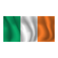 Flag of Ireland wavy flutters in wind, with folds 3d