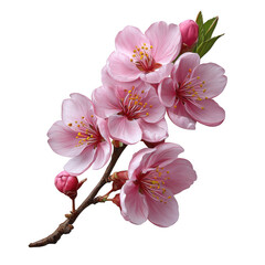 Pink cherry blossom branch isolated on transparent background