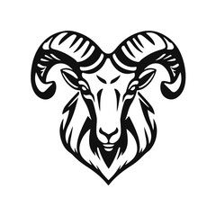 Ram head illustration, mountain goat logo, wild animal emblem, horned beast design, tribal goat art symbol
