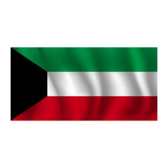 Flag of Kuwait wavy flutters in wind, with folds 3d