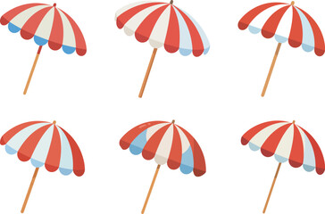 Set of beach umbrella isolated clipart cartoon vector Illustration