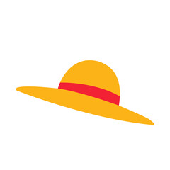 Straw Hat Vector Illustration with Red Band in Flat Style
