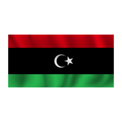 Flag of Libya wavy flutters in wind, with folds 3d