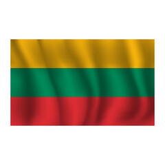 Flag of Lithuania wavy flutters in wind, with folds 3d