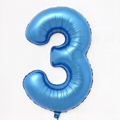 Shiny blue foil balloon shaped like the number 3 perfect for birthdays, milestones, and photo moments.