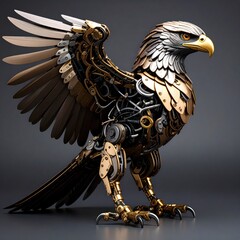 Mechanical eagle, detailed, steampunk style.  Metal wings, body, and internal mechanisms