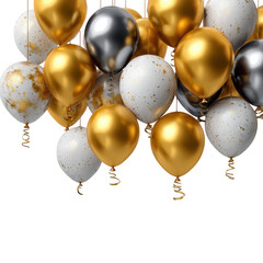Gold and silver balloons isolated on transparent background