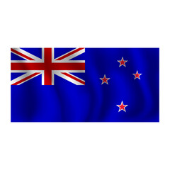 Flag of New Zealand wavy flutters in wind, with folds 3d