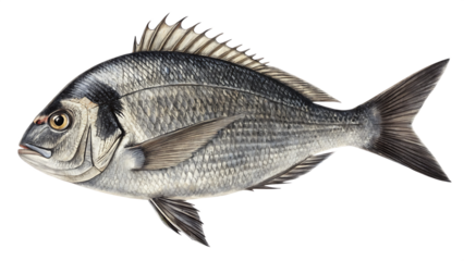 Black seabream  Isolated on white background PNG.AI GENERATED