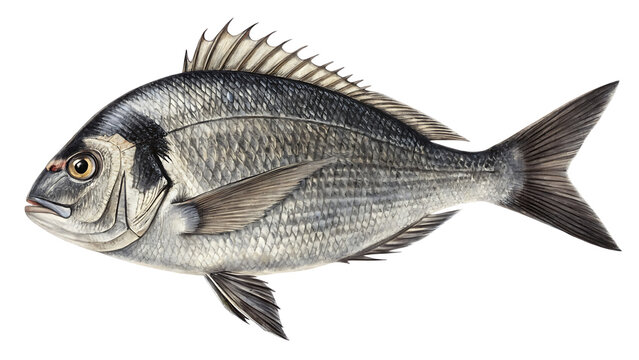Black seabream  Isolated on white background PNG.AI GENERATED