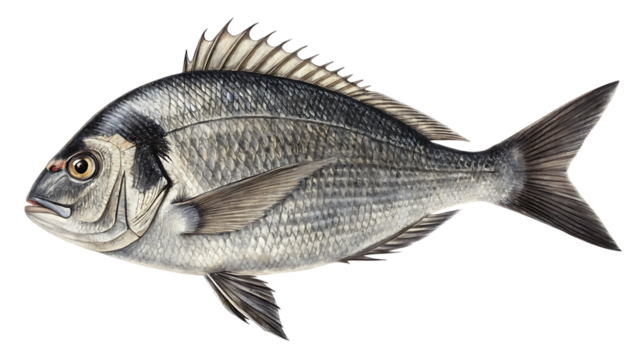 Black seabream  Isolated on white background PNG.AI GENERATED