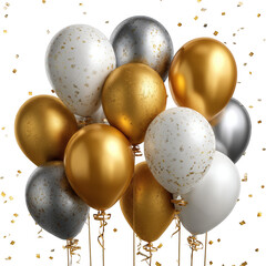 Gold and silver balloons isolated on transparent background