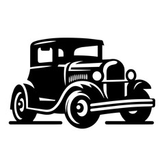 Black and white silhouette vector of a Old car on white background