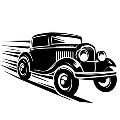Black and white silhouette vector of a Old car on white background