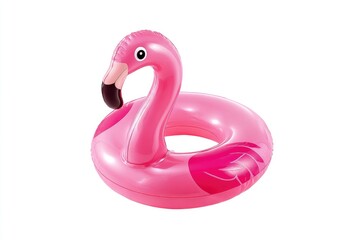 Pink inflatable flamingo pool float on a white background