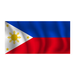 Flag of Philippines wavy flutters in wind, with folds 3d