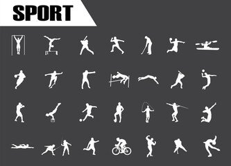 Sport and athlete white silhouette icons. athlete activities sign.