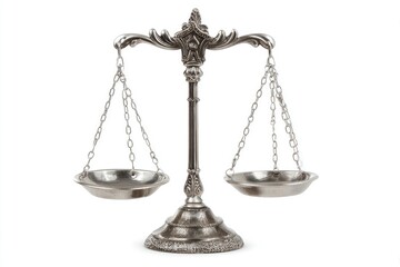 Silver balance scale standing on a white surface