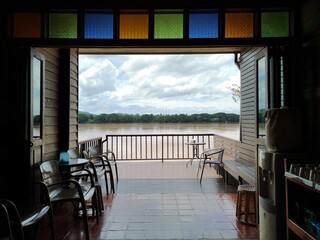 terrace overlooking the river.