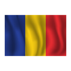 Flag of Romania wavy flutters in wind, with folds 3d