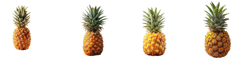 Pineapple Variety: Different Stages of Ripeness on White Background