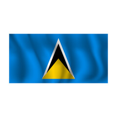 Flag of Saint Lucia wavy flutters in wind, with folds 3d