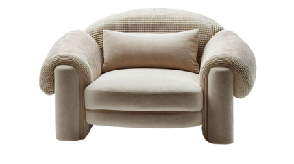 Comfortable brown leather armchair ,Ottomans Poly & Bark 3D Models for Interior, Royal Stranger Embrace Modern Armchair,     Isolated on white background, clipping path included, transparent png.