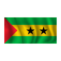 Flag of Sao Tome and Principe wavy flutters in wind, with folds 3d