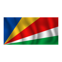 Flag of Seychelles wavy flutters in wind, with folds 3d