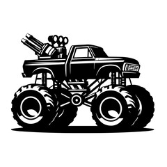 Black and white silhouette vector of a Monster Truck on white background