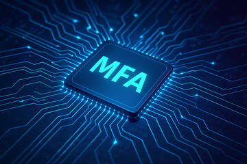 MFA Security Chip on Futuristic Circuit Board &ndash; Cloud Computing, SaaS, and OTP-Based Secure Login Technology, cyber security chip, digital identity, cloud technology, authentication hardware

