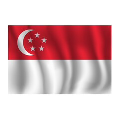Flag of Singapore wavy flutters in wind, with folds 3d