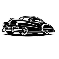 Obraz premium Black and white silhouette vector of a Old Vintage car on white background
