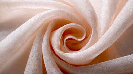 A beautiful white fabric in a spiral pattern, set against a pastel peach-colored background