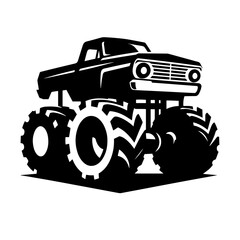 Black and white silhouette vector of a Monster Truck on white background
