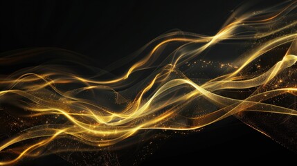 Flowing golden waves create a dynamic abstract art piece with smooth gradients and luminous highlights
