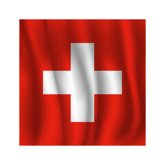 Flag of Switzerland wavy flutters in wind, with folds 3d
