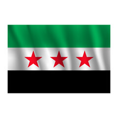 Flag of Syria wavy flutters in wind, with folds 3d