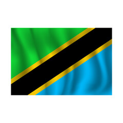 Flag of Tanzania wavy flutters in wind, with folds 3d