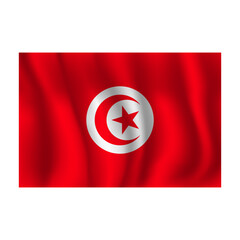 Flag of Tunisia wavy flutters in wind, with folds 3d