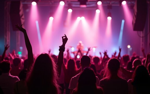 Light Music Festival Party people enjoy concert at festival. High quality