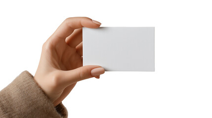 Obraz premium Hand holding business card mockup with drop shadow, minimal collage style, white background, PNG 