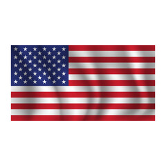 Flag of USA wavy flutters in wind, with folds 3d