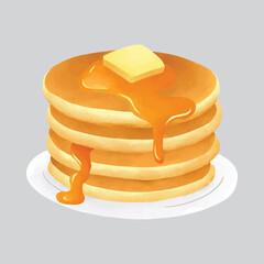 Delicious realistic looking pancake in watercolor illustration style. Pancake for breakfast vector isolated clipart for menu, cafe, restaurant, food poster
